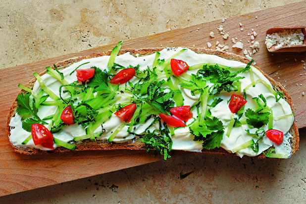 Labneh, Herb, and Cucumber Tartine