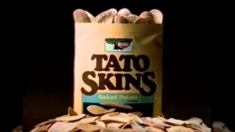 An open bag of Keebler Tato Skins in a vintage advertisement