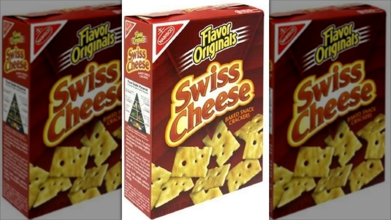 A box of Nabisco Swiss Cheese crackers on a white background