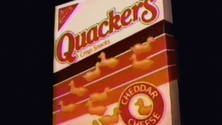 A red and white box of Quackers crackers in a vintage ad