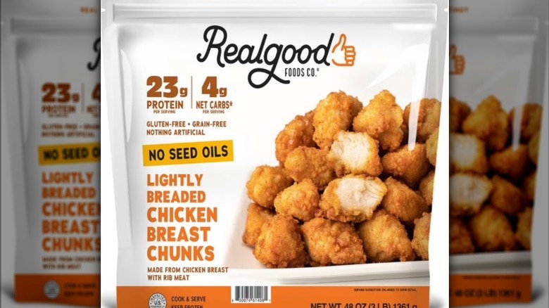 A bag of Real Good Foods chicken breast chunks