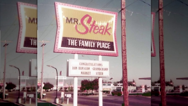 A vintage image of a Mr. Steak roadsign