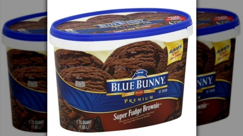 Blue Bunny super fudge brownie ice cream on white background