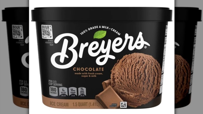Breyers chocolate ice cream on white background