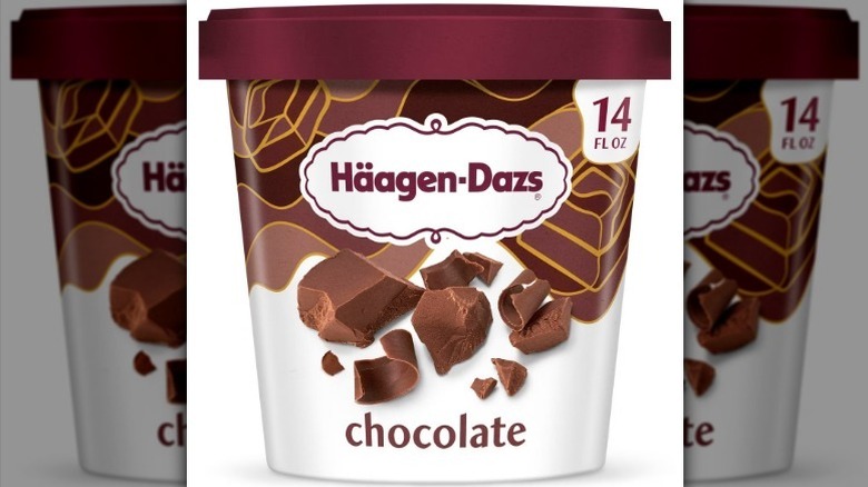 Haagen Dazs chocolate ice cream on white background