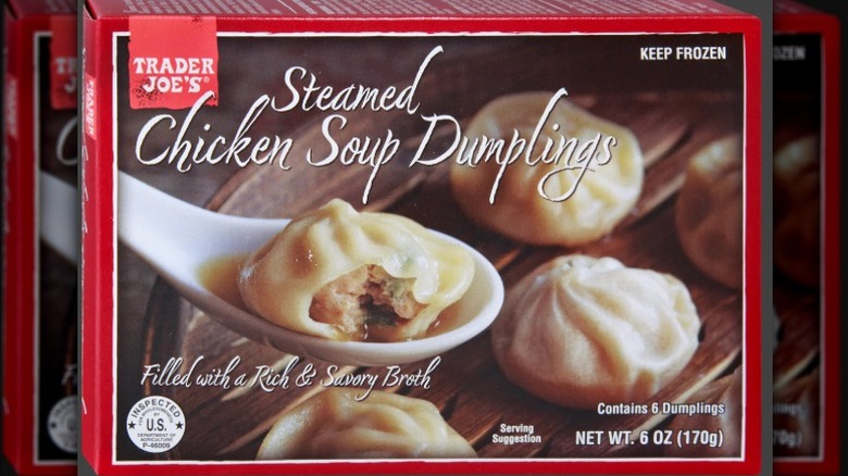 A pack of Trader Joe's frozen Steamed Chicken Soup Dumplings