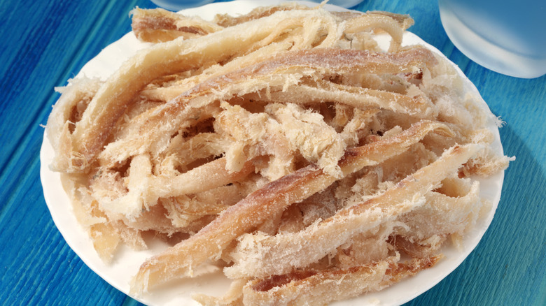 A plate piled with Jamaican salt fish