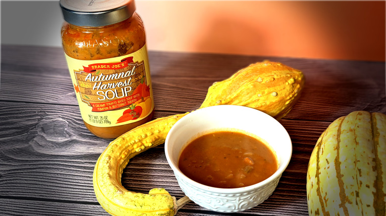 Jar and bowl of tomato soup