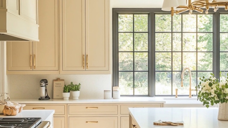 Bright kitchen with cabinets painted in C2 Paint Epernay