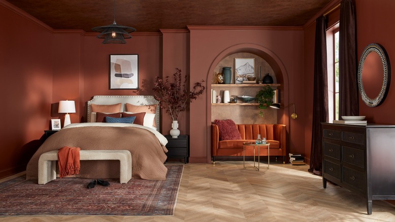 Bedroom walls painted in Glidden Warm Mahogany