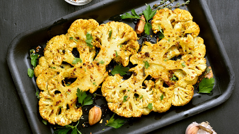 Cauliflower steaks in tray