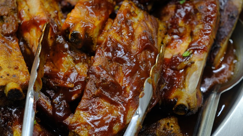 A pile of BBQ ribs