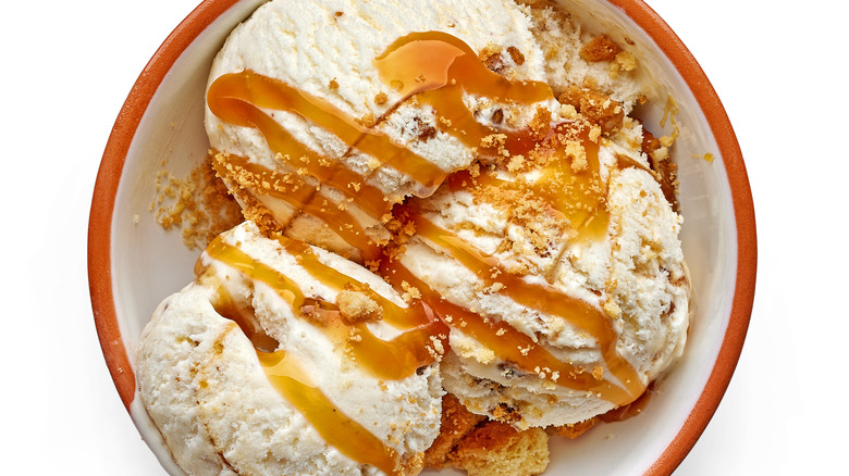 Bowl of ice cream with caramel