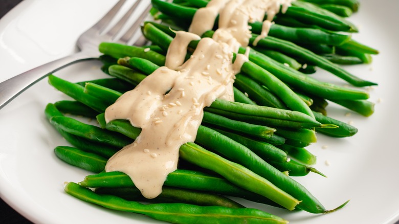 mustard sauce over green beans