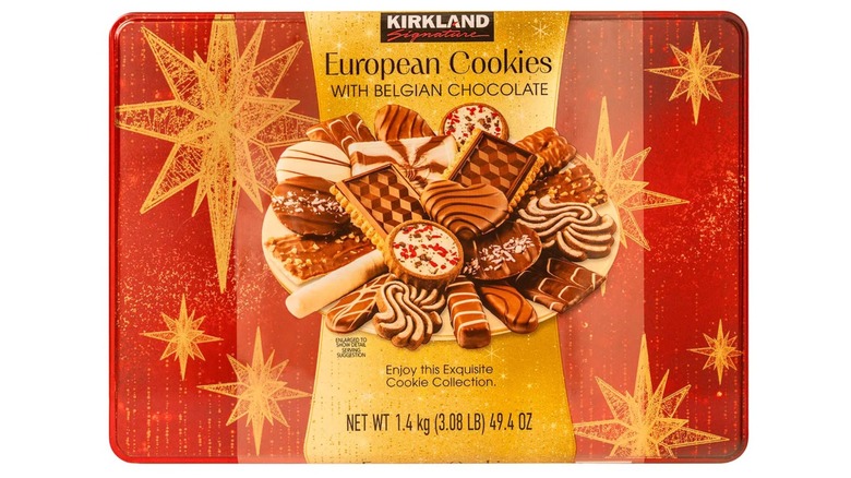 tin of Kirkland Signature European Cookies With Belgian Chocolate