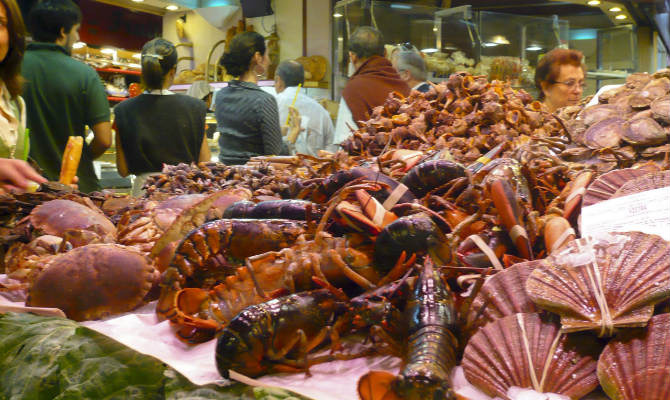Lobsters at a market in Barcelona