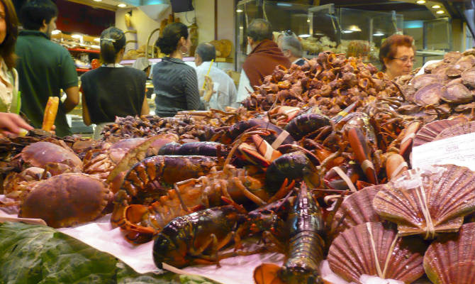 Lobsters at a market in Barcelona