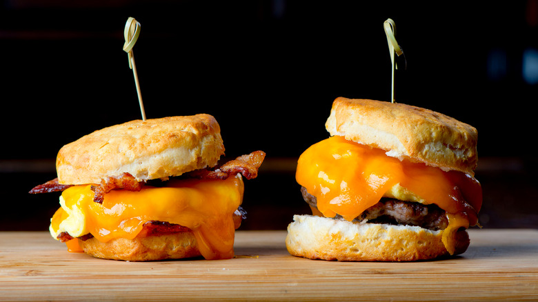 Breakfast sandwiches on biscuits