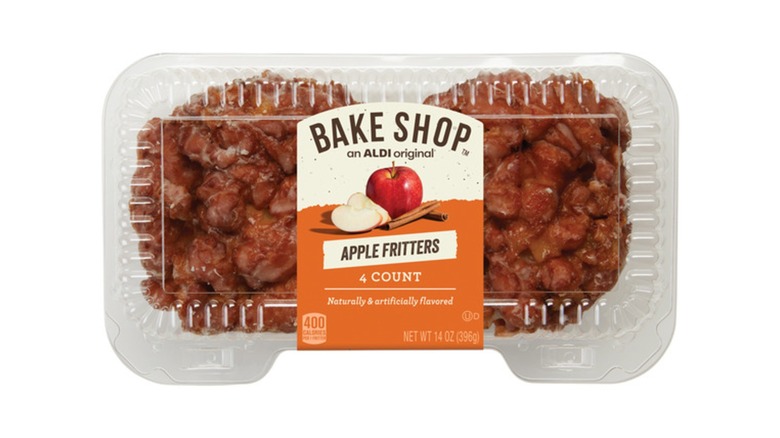 A clamshell package of Bake Shop Apple Fritters