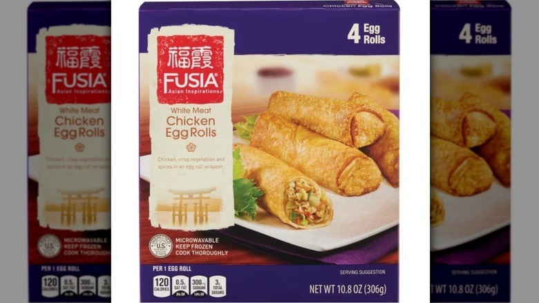 Chicken egg rolls on white background