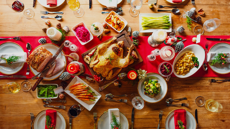 Overview of festive Christmas dinner table