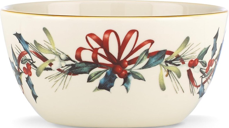 Holiday themed serving bowl on white background