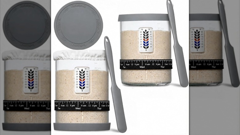 To clear jars with measurements, and gray accessories