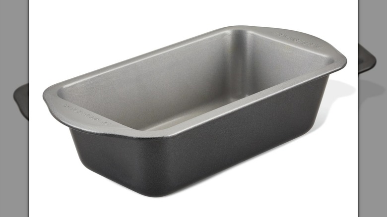 A Farberware Steel Loaf Pan on a white background
