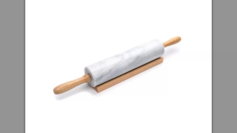 Fox Run Marble Rolling Pin and Base on a white background