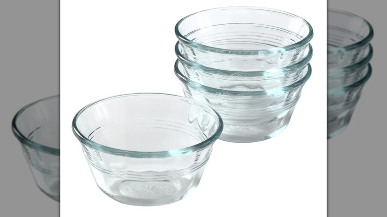 Pyrex custard cup set on a white background