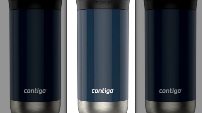 Blue Contigo travel mug on white background