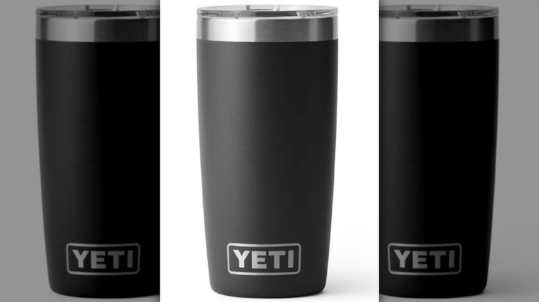 YETI black tumbler on white background