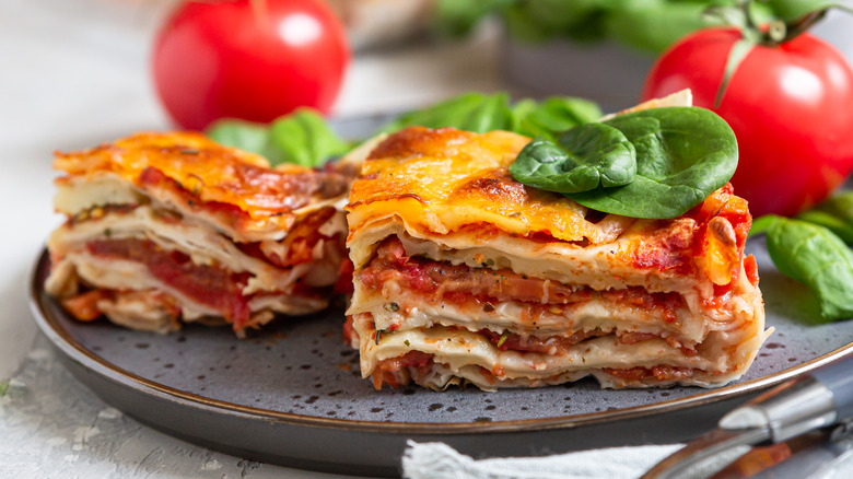 lasagna slices on plate