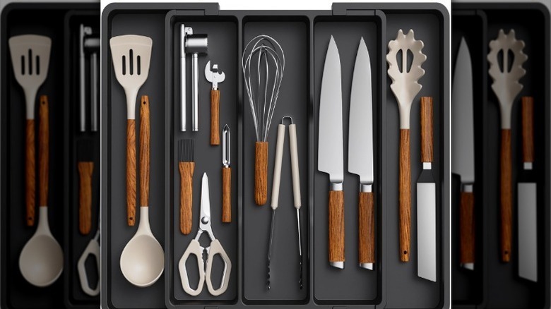 Expandable large utensil holder on white background