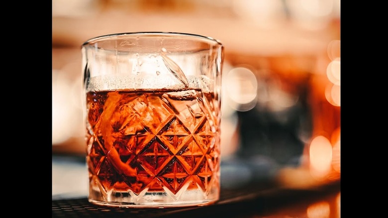 A rocks glass of Cold Brew Negroni