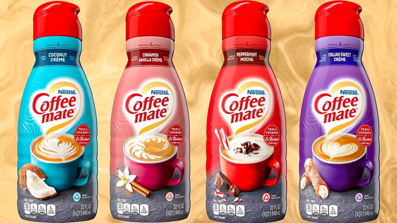 Coffee Mate bottles in a row
