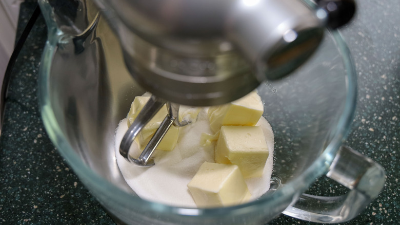 Butter and sugar in mixer