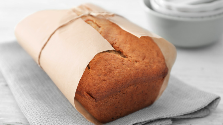 Loosely wrapped loaf cake
