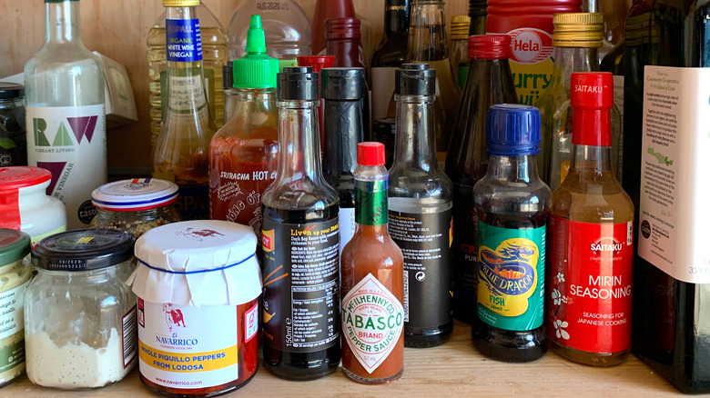 condiments on pantry shelf