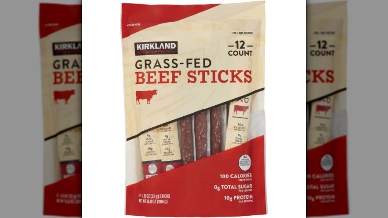 Beef sticks bag on white background