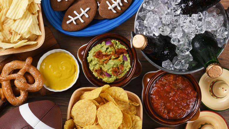 topdown of food for a super bowl party