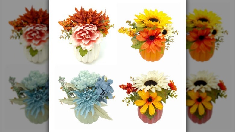 Artificial floral arrangement options on white background