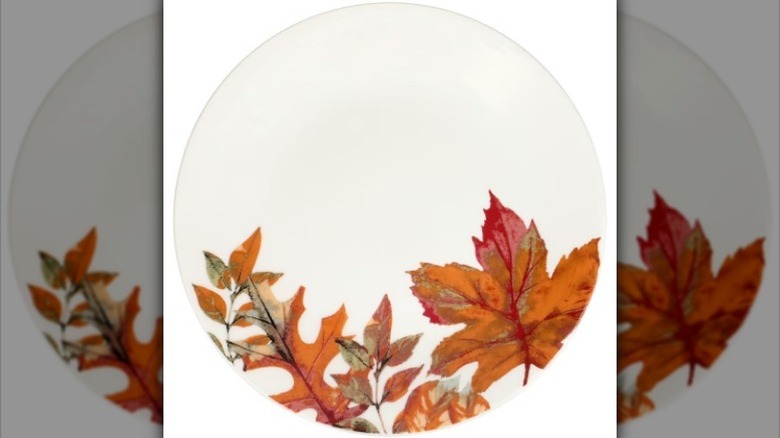 Autumn leaf design plate on white background