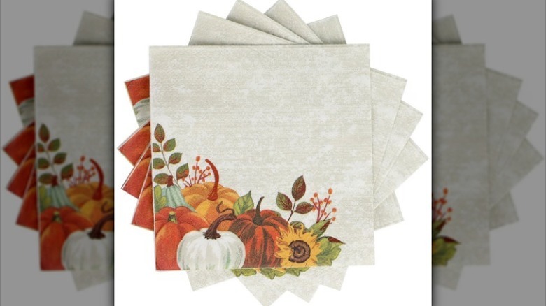 Set of pumpkin napkins on white background