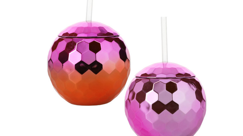 metallic disco drink holders with straws from dollar tree