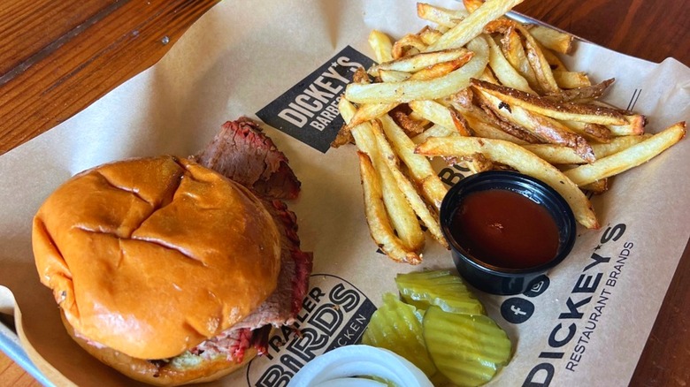 Dickey's Barbecue Pit meal on wooden table