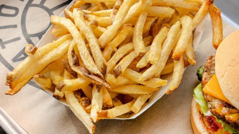 Elevation Burger French fries in white tray