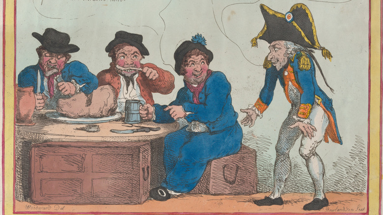 Vintage illustration of sailors eating at a table