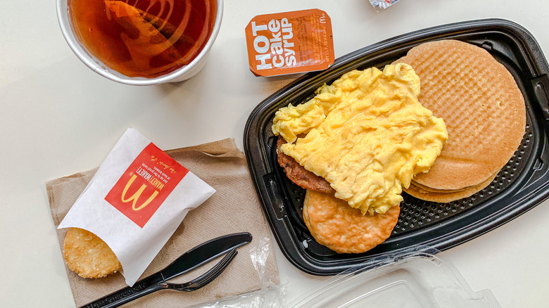 McDonald's Egg pancakes hash brown syrup