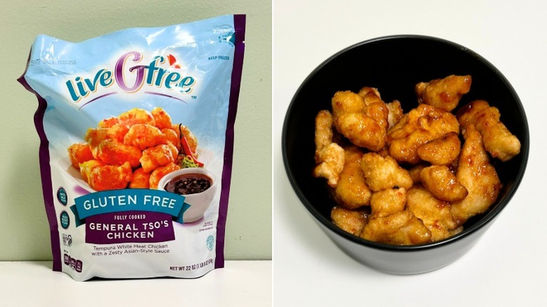 Bag and bowl of liveGfree Gluten Free General Tso's Chicken